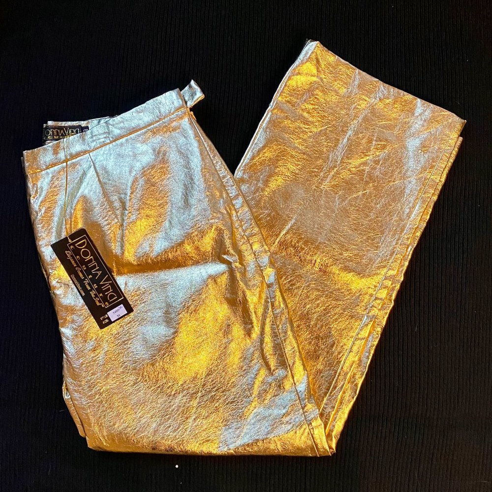 NWT DONNA VINCI || METALLIC GOLD FAUX LEATHER PANTS
